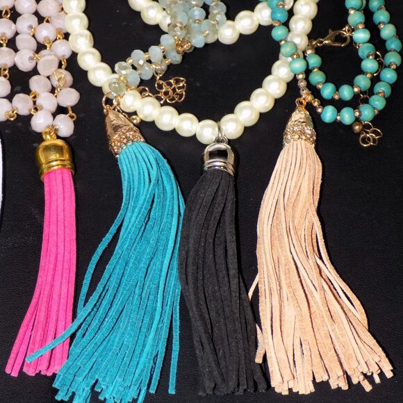 Lot of 9 Corded Tassel Pendant Beaded & Chain Necklaces Bundle.  New w/o Tag - Picture 3 of 5